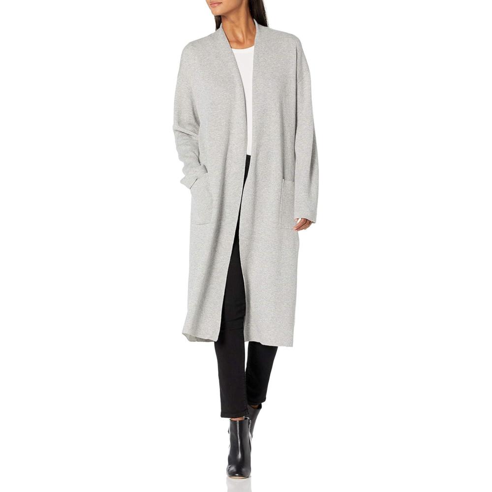 imageCable Stitch Womens Double Faced Open Front Cardigan  Contrast Colors Long Sleeve Sweater Coat with PocketsHeather Grey