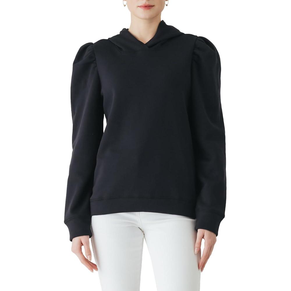 imageCable Stitch Womens Hooded Puff Shoulder SweatshirtBlack
