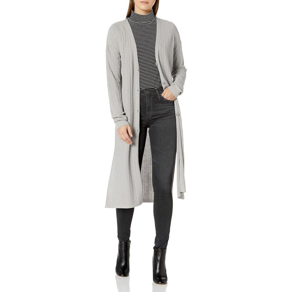 imageCable Stitch Womens Lightweight VNeck Cardigan  Button Front RibKnit Midi Length Sweater Coverup DusterConcrete