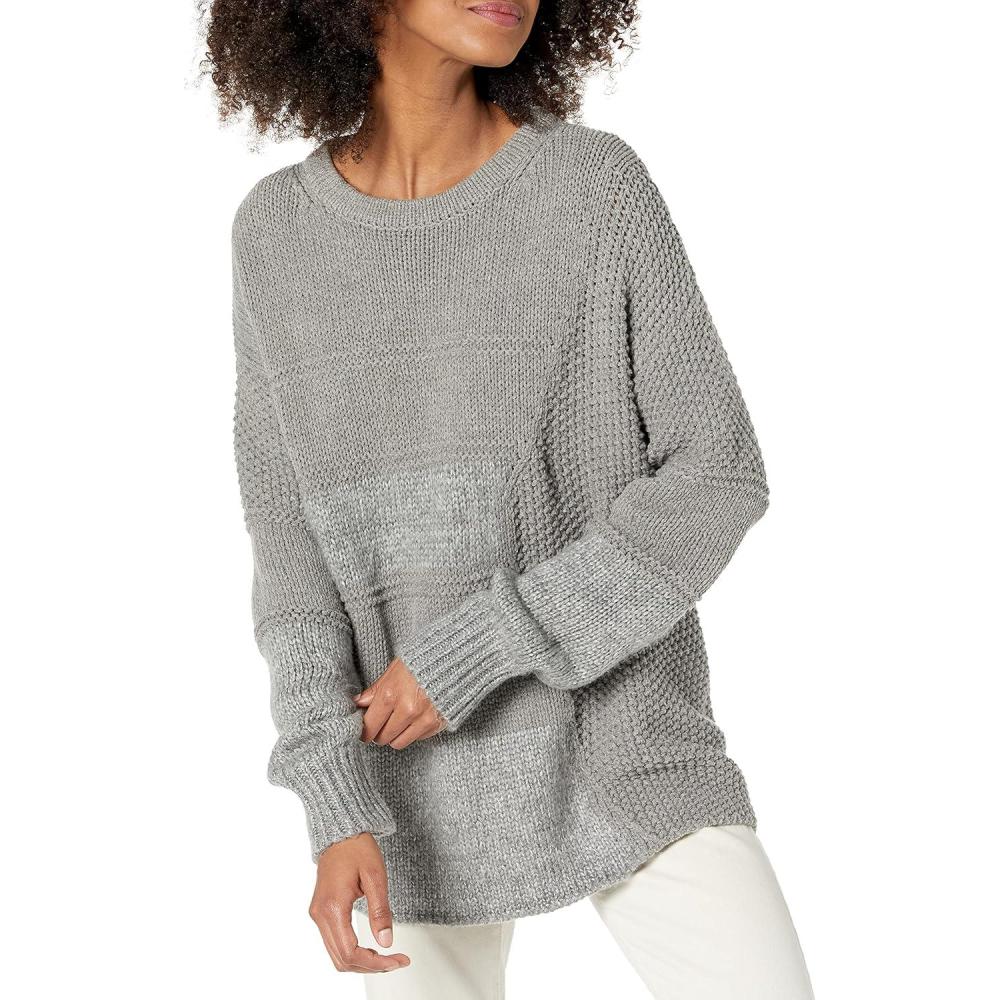 imageCable Stitch Womens Mixed Stitch LongSleeve Oversized Sweater  Soft Crewneck Slouchy Casual Pullover TopHeather Grey