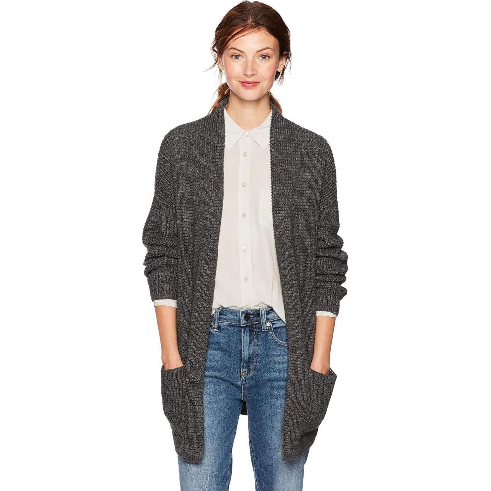 imageCable Stitch Womens Open Front Waffle Stitch Knit Cardigan  Long Sleeve Casual Sweater Coat with PocketsCharcoal