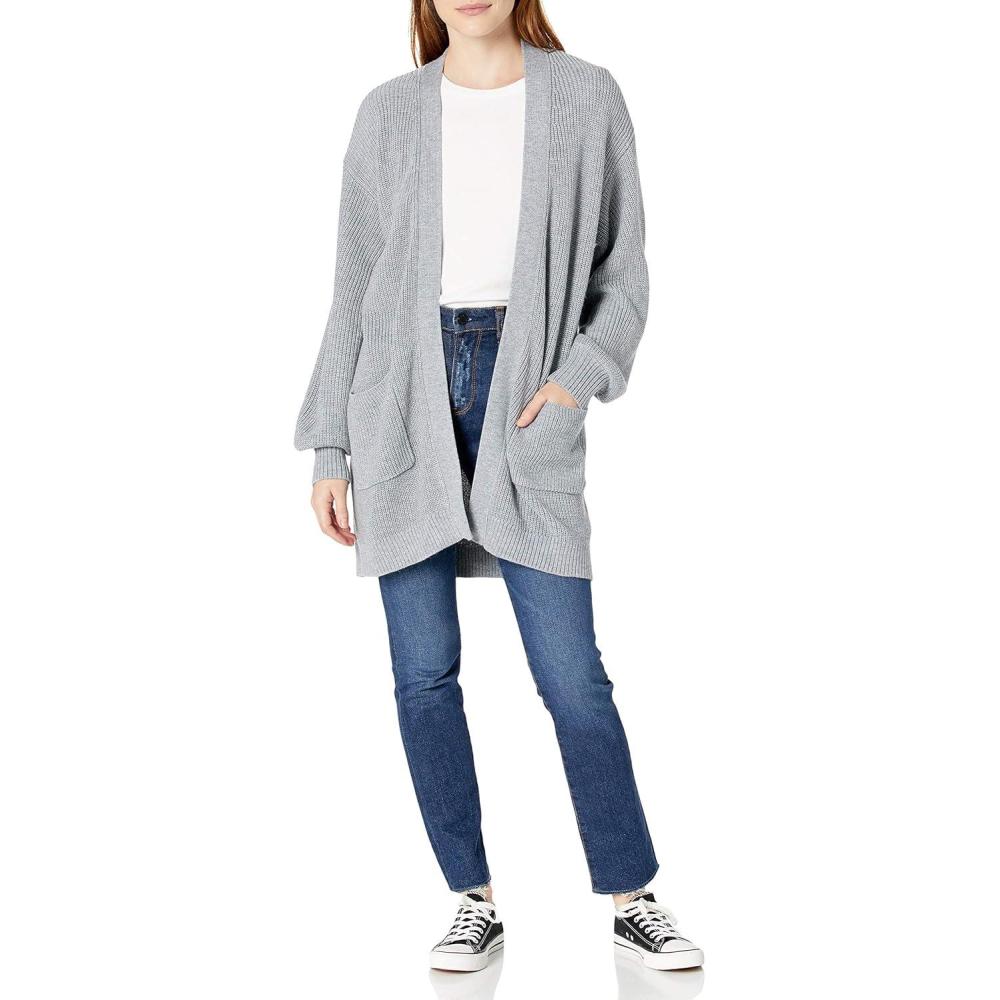 imageCable Stitch Womens Oversized Open Front Sweater Cardigan with Pockets  Long Sleeve Rib Knit CoatiganHeather Grey