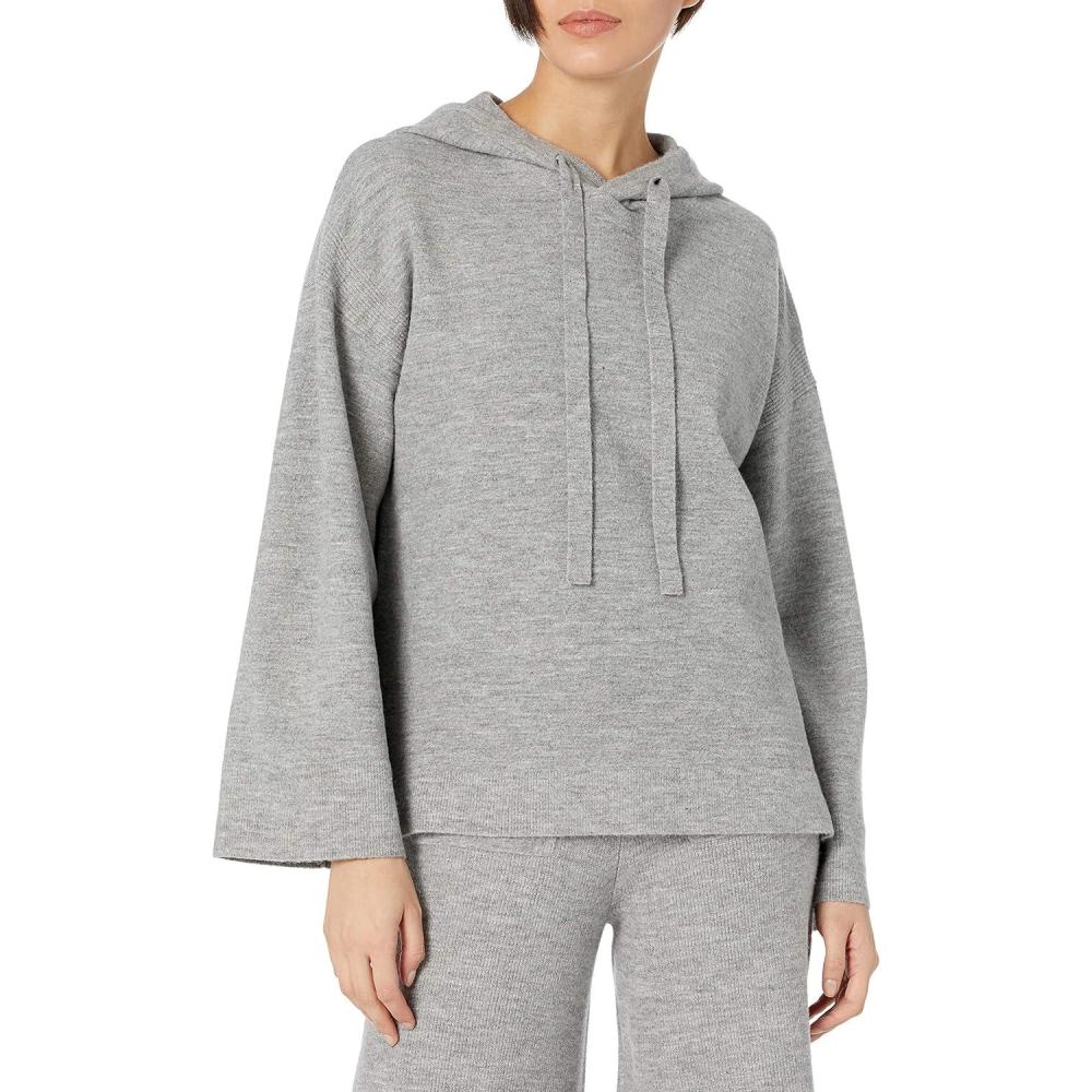 imageCable Stitch Womens Oversized Wide Sleeve Hoodie Sweater  Lounge Long Sleeve Slouchy Casual Hooded Pullover TopHeather Grey