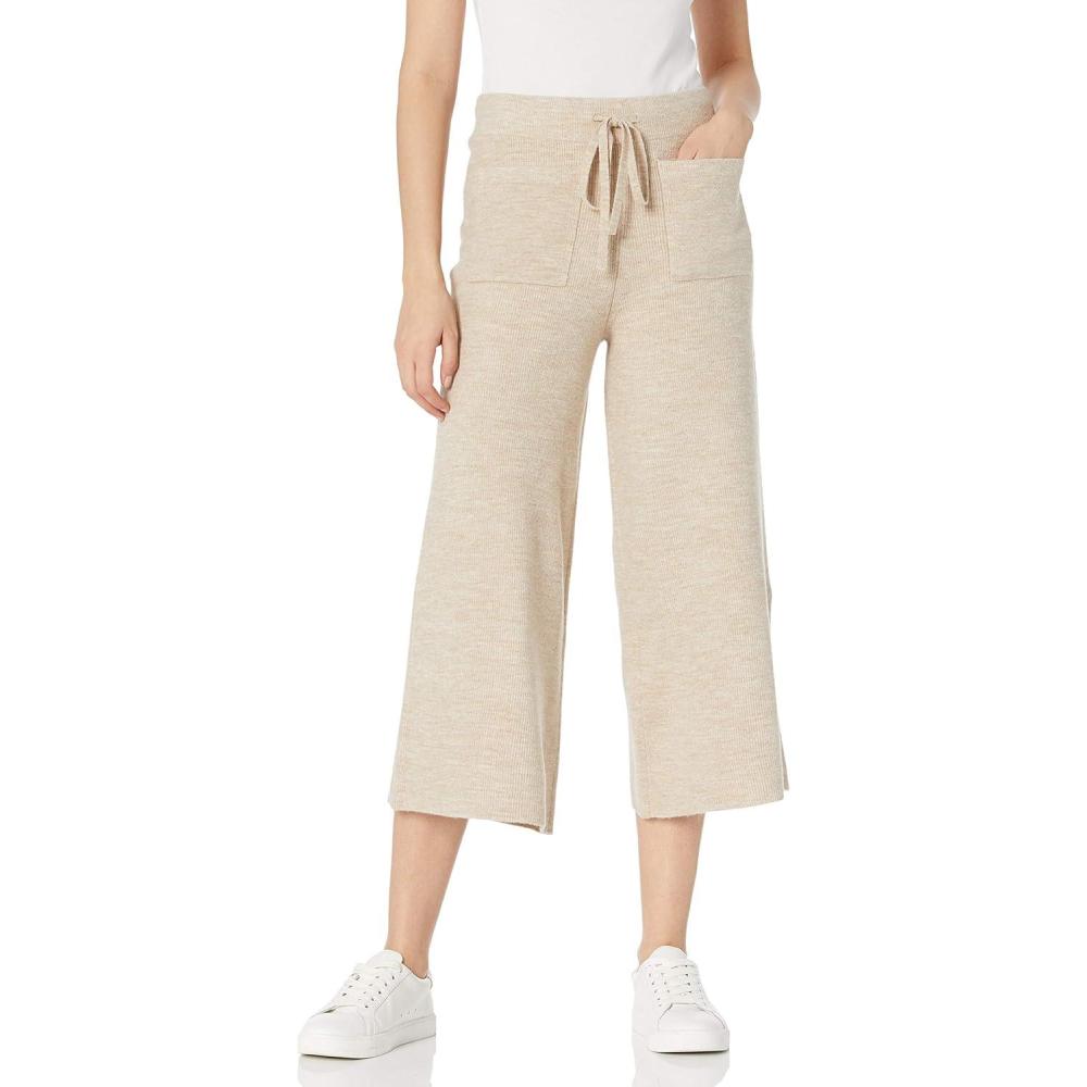 imageCable Stitch Womens Ribbed Drawstring Wide Leg Patch Pocket Pant  Cropped Cozy Lounge Bottoms for Home and TravelOatmeal