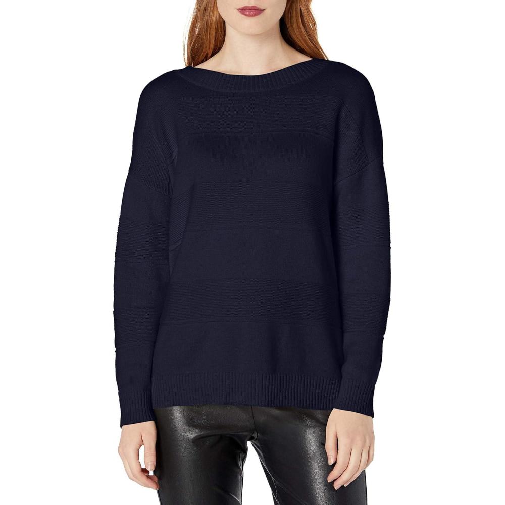 imageCable Stitch Womens Tie Back Sweater  Crewneck Long Sleeve Textured Striped Solid Color Pullover Knit TopNavy