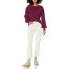 Cable Stitch Women’s Blouson Sleeve Crewneck Sweater - Long Sleeve Puff Shoulder Ribbed Shaker Stitch Solid Color Top(Aubergine)