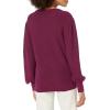 Cable Stitch Women’s Blouson Sleeve Crewneck Sweater - Long Sleeve Puff Shoulder Ribbed Shaker Stitch Solid Color Top(Aubergine)