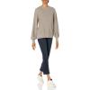 Cable Stitch Women’s Blouson Sleeve Crewneck Sweater - Long Sleeve Puff Shoulder Ribbed Shaker Stitch Solid Color Top(Concrete)
