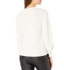 Cable Stitch Women’s Blouson Sleeve Crewneck Sweater - Long Sleeve Puff Shoulder Ribbed Shaker Stitch Solid Color Top(Ivory)