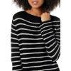 Cable Stitch Women’s Boat Neck Striped Sweater – Long Sleeve Lightweight Textured Soft Pullover Top(Black/White)
