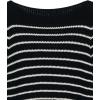 Cable Stitch Women’s Boat Neck Striped Sweater – Long Sleeve Lightweight Textured Soft Pullover Top(Black/White)