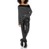 Cable Stitch Women’s Boat Neck Striped Sweater – Long Sleeve Lightweight Textured Soft Pullover Top(Black/White)