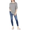 Cable Stitch Women’s Boat Neck Striped Sweater – Long Sleeve Lightweight Textured Soft Pullover Top(Heather Grey/White)