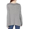 Cable Stitch Women’s Boat Neck Striped Sweater – Long Sleeve Lightweight Textured Soft Pullover Top(Heather Grey/White)