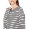 Cable Stitch Women’s Boat Neck Striped Sweater – Long Sleeve Lightweight Textured Soft Pullover Top(Heather Grey/White)