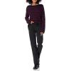 Cable Stitch Women’s Boat Neck Striped Sweater – Long Sleeve Lightweight Textured Soft Pullover Top(Navy/Red)