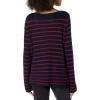 Cable Stitch Women’s Boat Neck Striped Sweater – Long Sleeve Lightweight Textured Soft Pullover Top(Navy/Red)