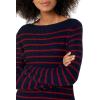 Cable Stitch Women’s Boat Neck Striped Sweater – Long Sleeve Lightweight Textured Soft Pullover Top(Navy/Red)