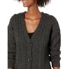Cable Stitch Women’s Boyfriend Cable Cardigan – V-Neck Button Front Long Sleeve Drop Shoulder Sweater Cover-Up(Charcoal)
