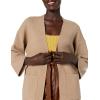 Cable Stitch Women’s Brushed Kimono Sleeve Sweater Cardigan – Open Front Wide Long Sleeve Coatigan with Pockets(Marled Camel)