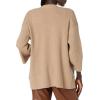 Cable Stitch Women’s Brushed Kimono Sleeve Sweater Cardigan – Open Front Wide Long Sleeve Coatigan with Pockets(Marled Camel)