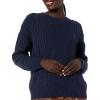 Cable Stitch Women’s Cable Crewneck Sweater – Long Sleeve Drop Shoulder Boxy Pullover Knit Top(Navy)