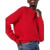 Cable Stitch Women’s Cable Crewneck Sweater – Long Sleeve Drop Shoulder Boxy Pullover Knit Top(Rouge)