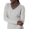 Cable Stitch Women’s Cable Knit V-Neck Pullover Sweater – Long Sleeve Loose Fit Top(Heather Grey)