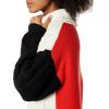 Cable Stitch Women’s Cable Turtleneck Sweater – Oversized Colorblock Contrast Long Sleeve Chunky Pullover Knit Top(Cream/Black/Poppy)