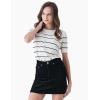 Cable Stitch Women’s Chevron Stitch Short Sleeve Sweater Top – Zig-Zag Crewneck Lightweight Soft Knit(Birch White/Black)