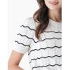 Cable Stitch Women’s Chevron Stitch Short Sleeve Sweater Top – Zig-Zag Crewneck Lightweight Soft Knit(Birch White/Black)