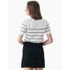 Cable Stitch Women’s Chevron Stitch Short Sleeve Sweater Top – Zig-Zag Crewneck Lightweight Soft Knit(Birch White/Black)