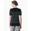 Cable Stitch Women’s Chevron Stitch Short Sleeve Sweater Top – Zig-Zag Crewneck Lightweight Soft Knit(Black/White)