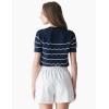 Cable Stitch Women’s Chevron Stitch Short Sleeve Sweater Top – Zig-Zag Crewneck Lightweight Soft Knit(Navy/White)