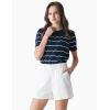 Cable Stitch Women’s Chevron Stitch Short Sleeve Sweater Top – Zig-Zag Crewneck Lightweight Soft Knit(Navy/White)