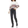 Cable Stitch Women’s Chunky Variegated Stripe Sweater – Mock Neck Long Sleeve Color Block Pullover Top(Multi)
