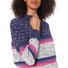 Cable Stitch Women’s Chunky Variegated Stripe Sweater – Mock Neck Long Sleeve Color Block Pullover Top(Multi-navy)