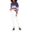 Cable Stitch Women’s Chunky Variegated Stripe Sweater – Mock Neck Long Sleeve Color Block Pullover Top(Multi-navy)