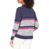 Cable Stitch Women’s Chunky Variegated Stripe Sweater – Mock Neck Long Sleeve Color Block Pullover Top(Multi-navy)