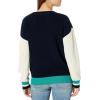 Cable Stitch Women’s Colorblock Crewneck Sweater - Long Sleeve Rib-Knit Shaker Stitch Pullover Top(Multi-navy)
