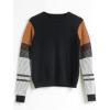 Cable Stitch Women’s Contrast-Sleeve Cotton Sweater – Crewneck Long Sleeve Knitted Pullover Top(Black)