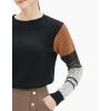 Cable Stitch Women’s Contrast-Sleeve Cotton Sweater – Crewneck Long Sleeve Knitted Pullover Top(Black)
