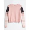 Cable Stitch Women’s Contrast-Sleeve Cotton Sweater – Crewneck Long Sleeve Knitted Pullover Top(Camille)
