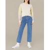 Cable Stitch Women’s Contrast-Sleeve Cotton Sweater – Crewneck Long Sleeve Knitted Pullover Top(Canvas)