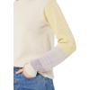 Cable Stitch Women’s Contrast-Sleeve Cotton Sweater – Crewneck Long Sleeve Knitted Pullover Top(Canvas)