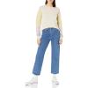 Cable Stitch Women’s Contrast-Sleeve Cotton Sweater – Crewneck Long Sleeve Knitted Pullover Top(Canvas)
