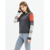 Cable Stitch Women’s Contrast-Sleeve Cotton Sweater – Crewneck Long Sleeve Knitted Pullover Top(Charcoal)