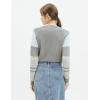 Cable Stitch Women’s Contrast-Sleeve Cotton Sweater – Crewneck Long Sleeve Knitted Pullover Top(Heather Grey)