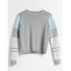 Cable Stitch Women’s Contrast-Sleeve Cotton Sweater – Crewneck Long Sleeve Knitted Pullover Top(Heather Grey)