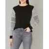 Cable Stitch Women’s Contrast-Sleeve Cotton Sweater – Crewneck Long Sleeve Knitted Pullover Top(Jacquard Black)